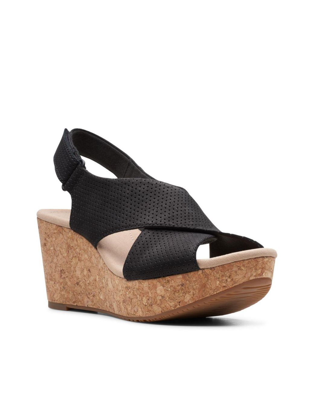 Clarks Leather Annadel Parker Wedge Sandals in Black Suede (Black) - Lyst