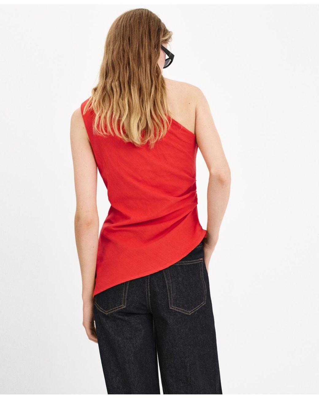Mango Red Draped Detail Asymmetrical Top