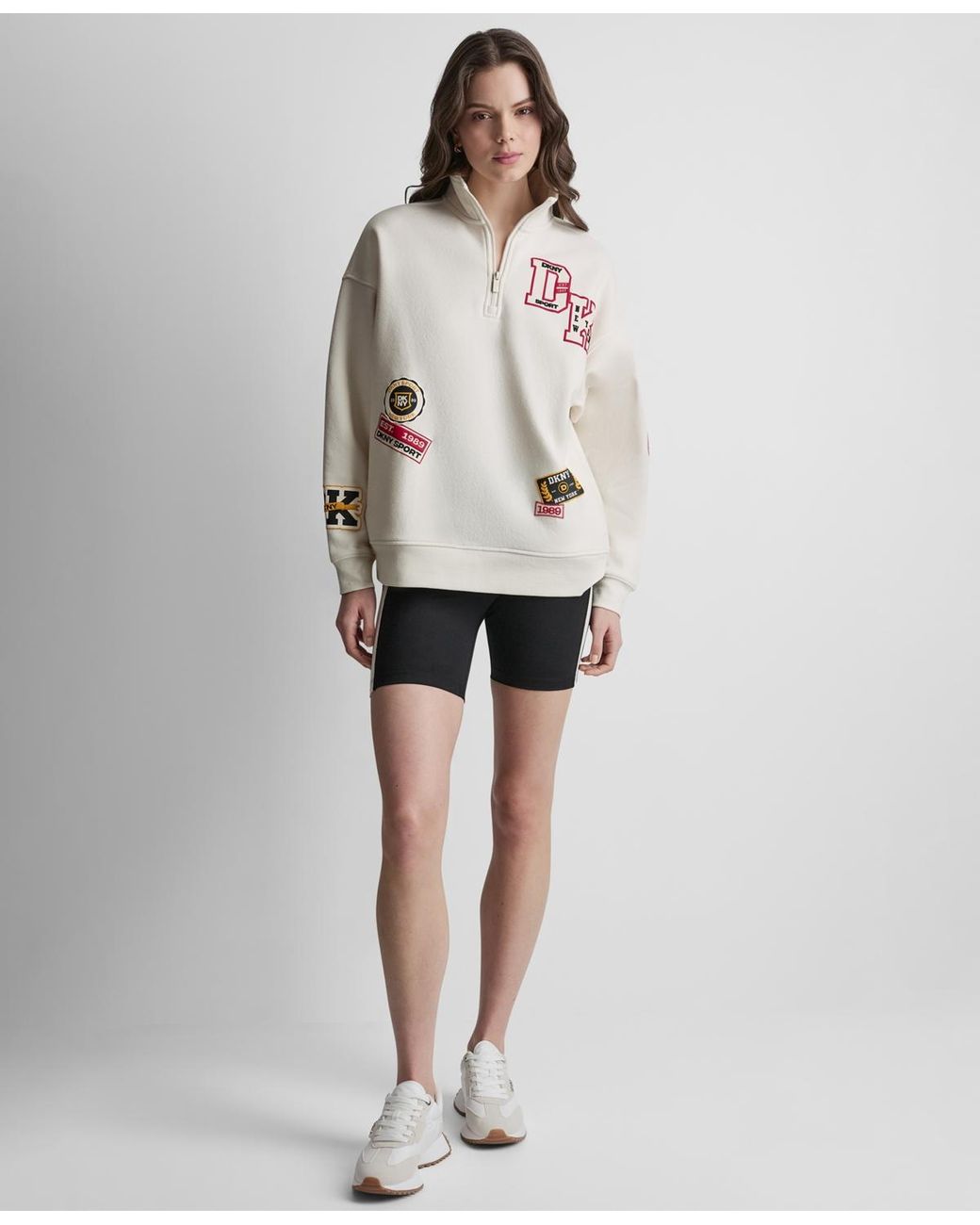 DKNY Natural Campus Patch Quarter-zip Sweatshirt