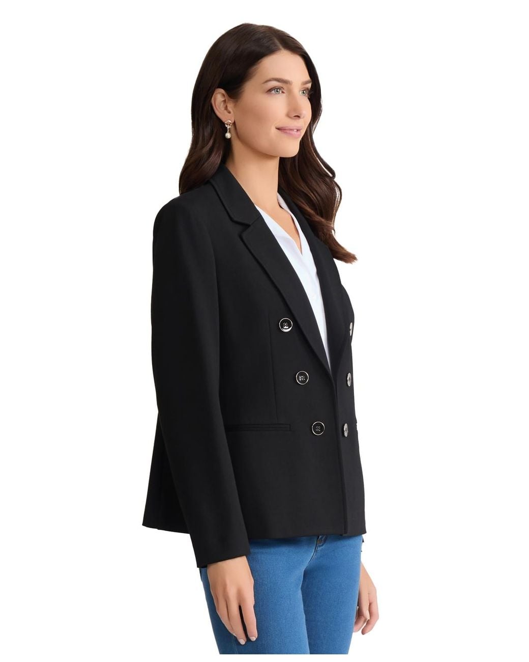 Jones New York Black Button Front Double Breasted Compression Jacket