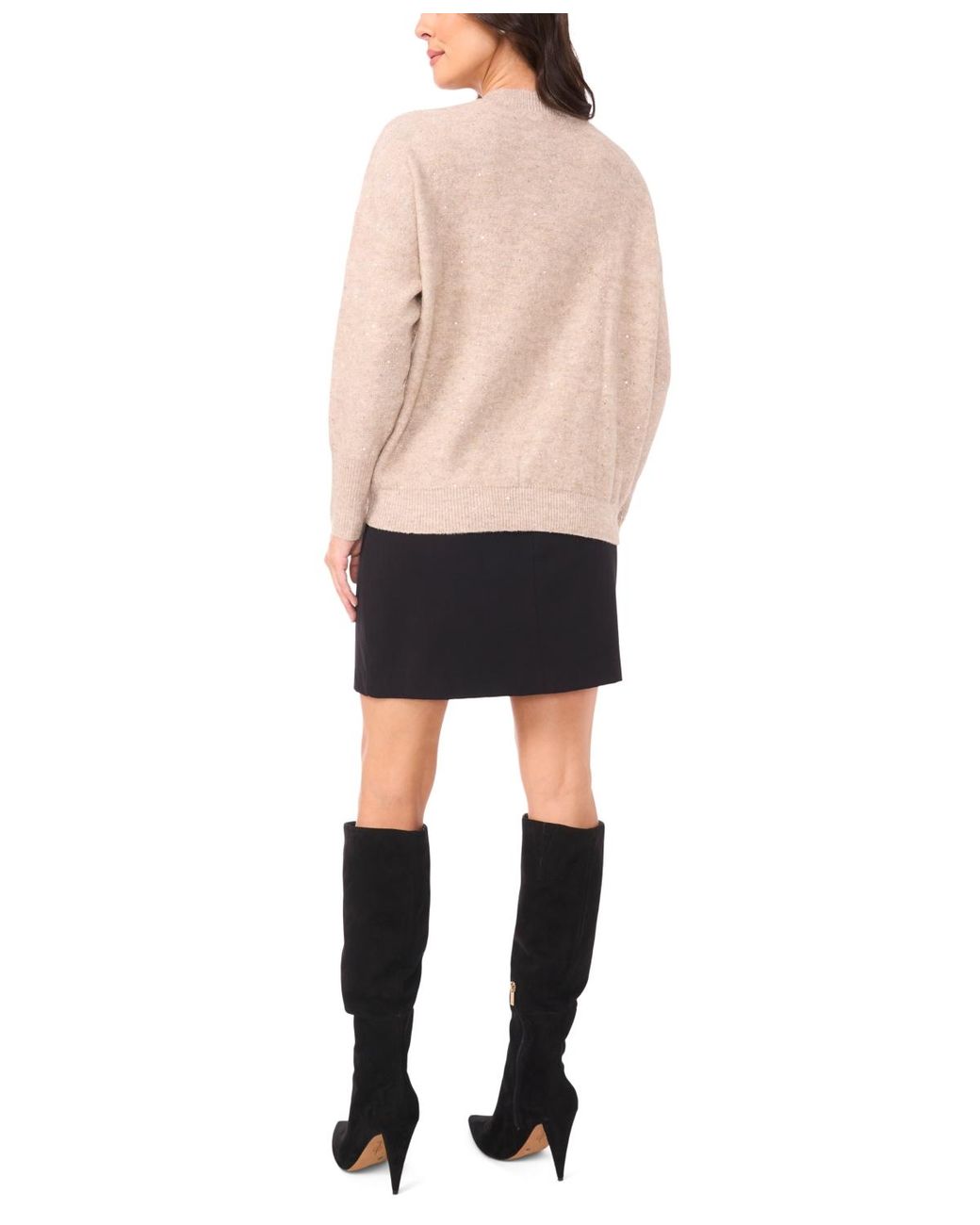 Vince Camuto Natural Sequin Long Sleeve Crewneck Sweater