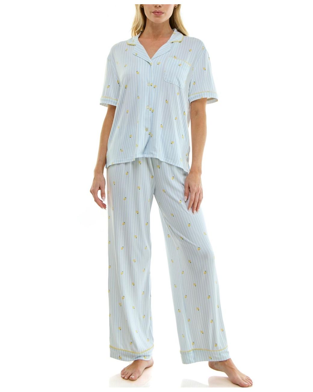 Jaclyn Intimates Notch Collared Top And Pajama Pants in Blue | Lyst