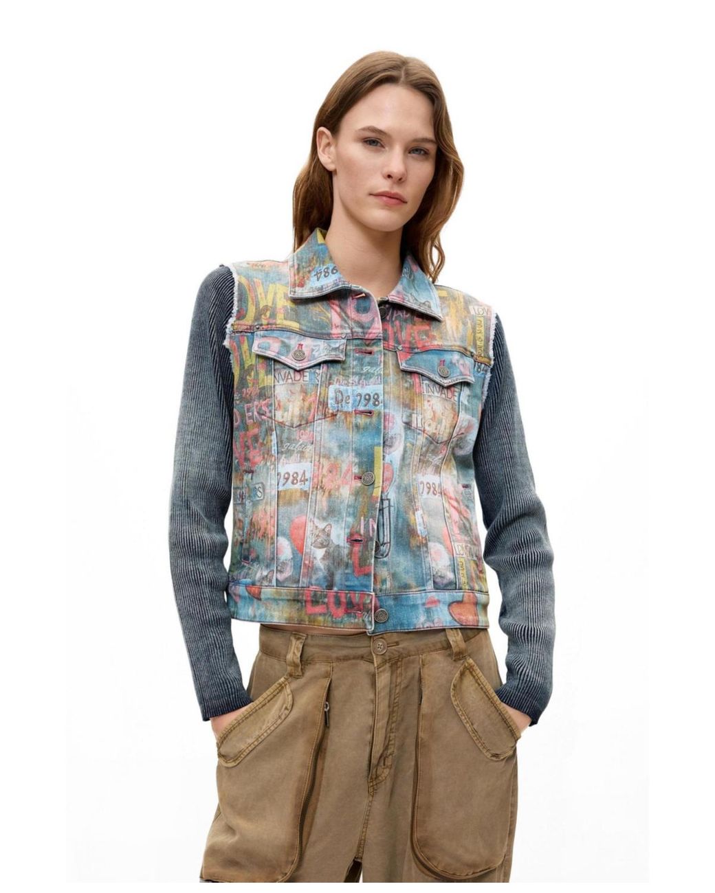 Desigual Blue Printed Short Denim Jacket