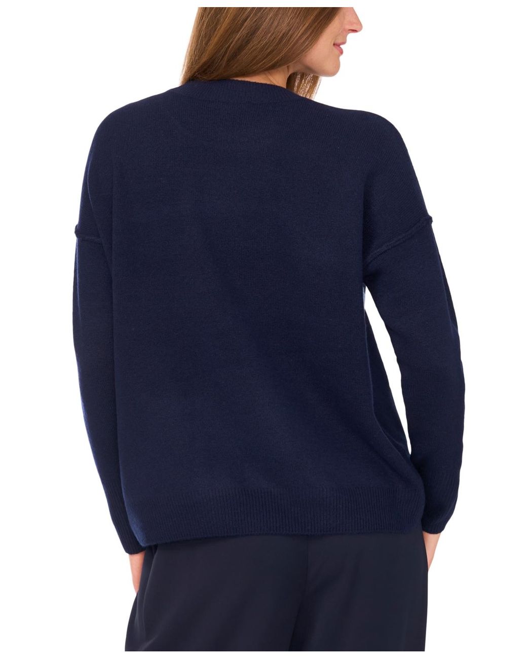 Vince Camuto Blue Cozy Crewneck Star-print Dropped-shoulder Sweater