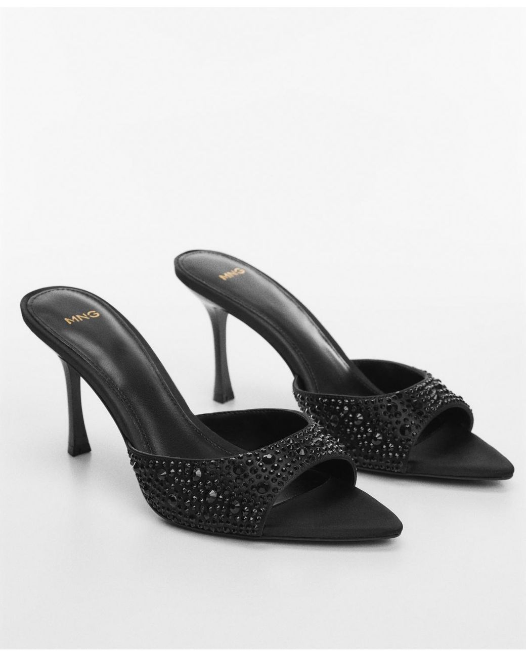 Mango Rhinestone Detail Heeled Sandals in Black Lyst