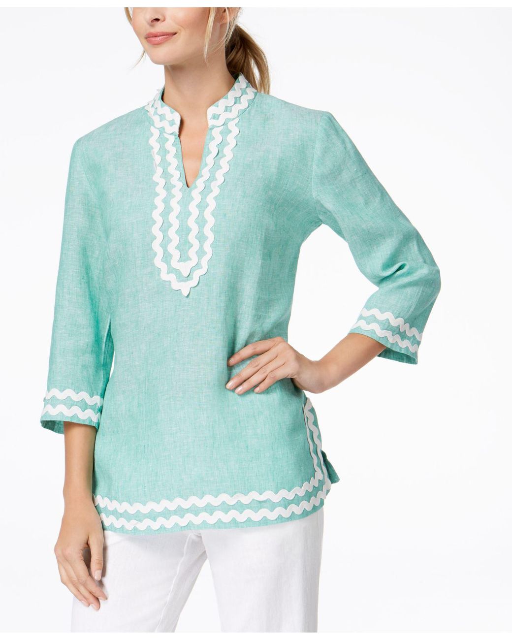Charter Club Linen Tunic, Created For Macy's in Green | Lyst