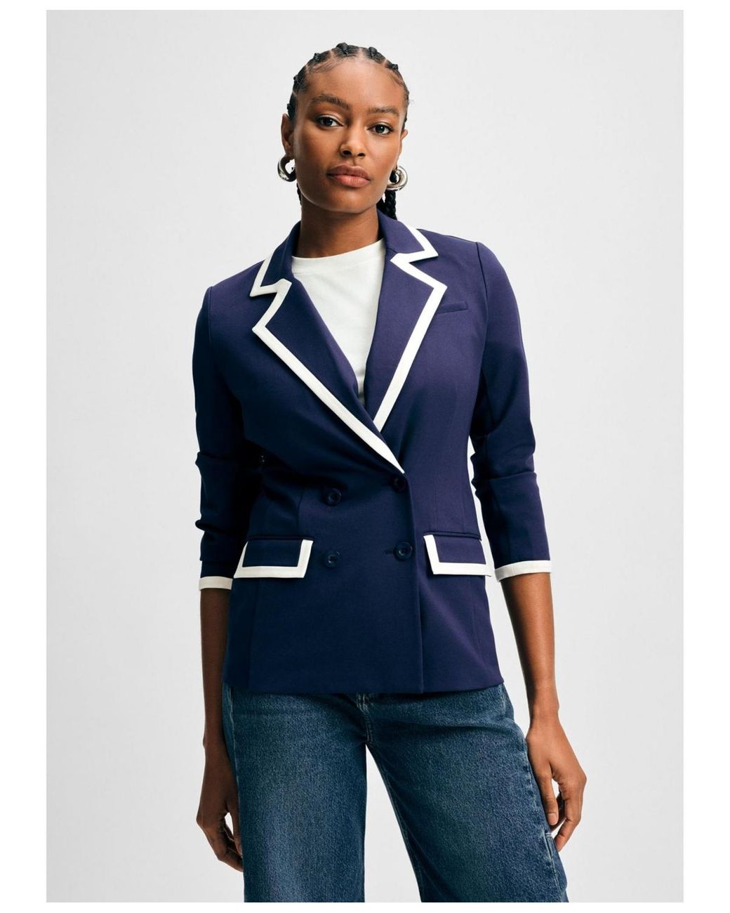 Breasted Blazer Navy Ponte Blazer White House Black Market Womens