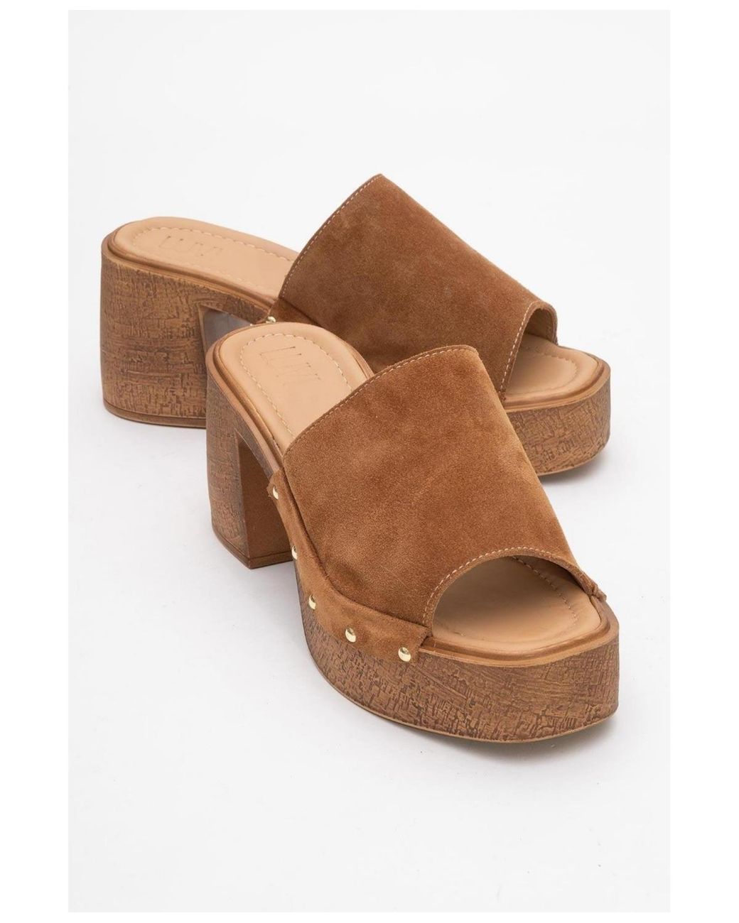 Forever & Always Shoes Brown Pull Leather Platform Mules ()