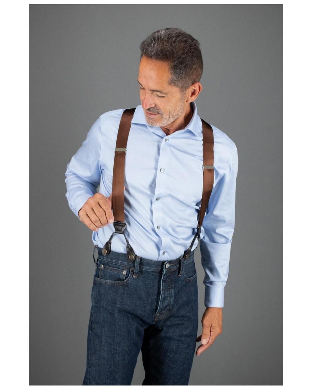 Trafalgar Brown Dutton Solid Colored Silk Button End Suspenders for men