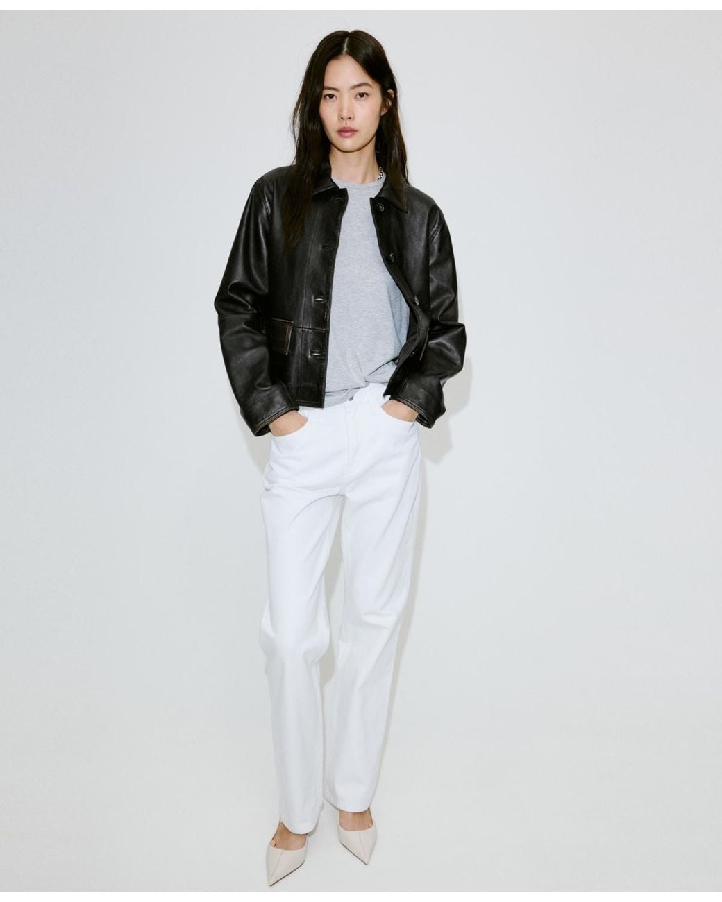 Mango Black Worn Effect Leather Jacket