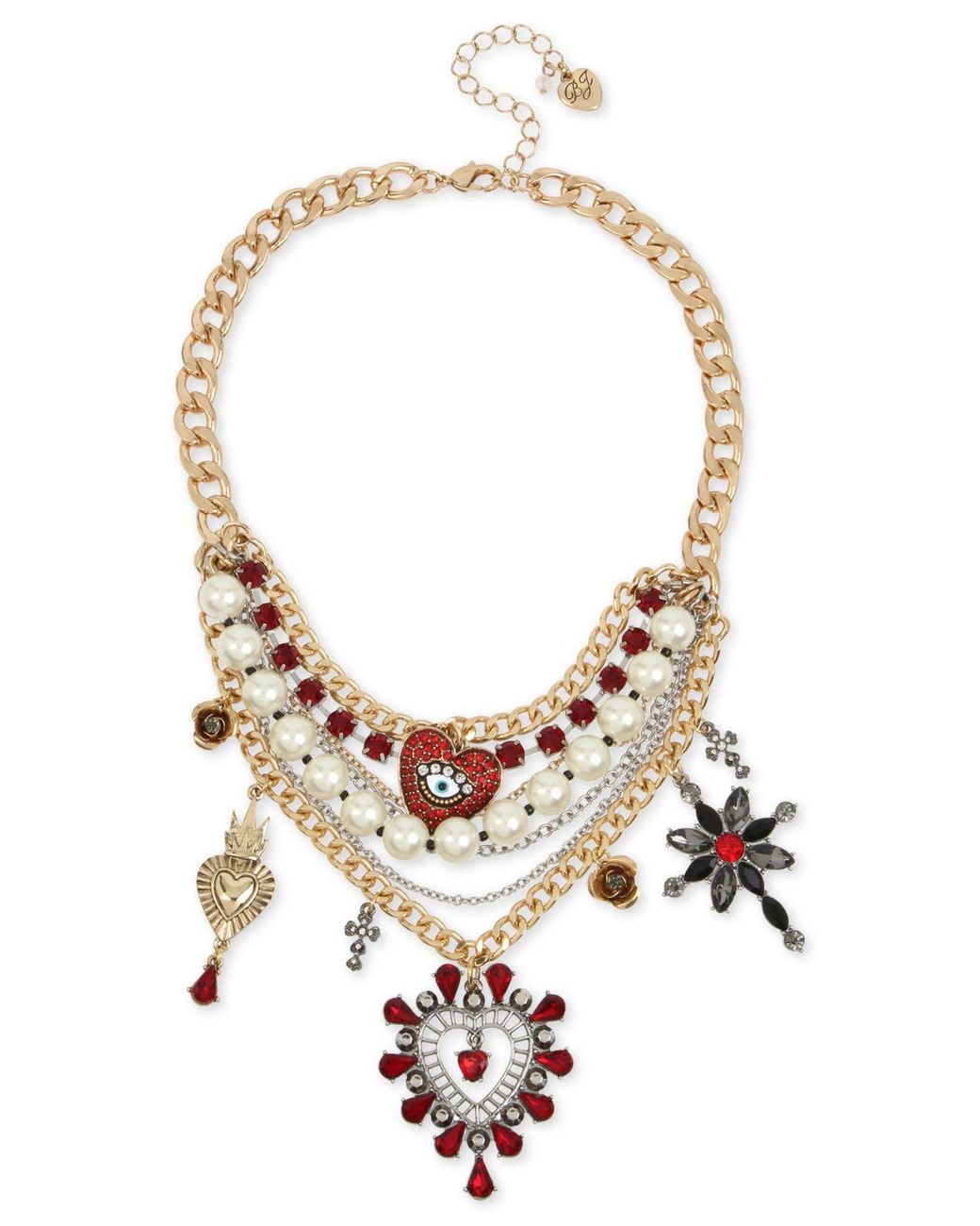 Betsey Johnson Two-tone Crystal & Imitation Pearl Evil Eye Heart Statement  Necklace, 16