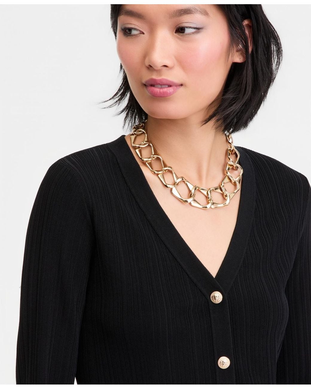 INC International Concepts Black Rib-knit Long Cardigan