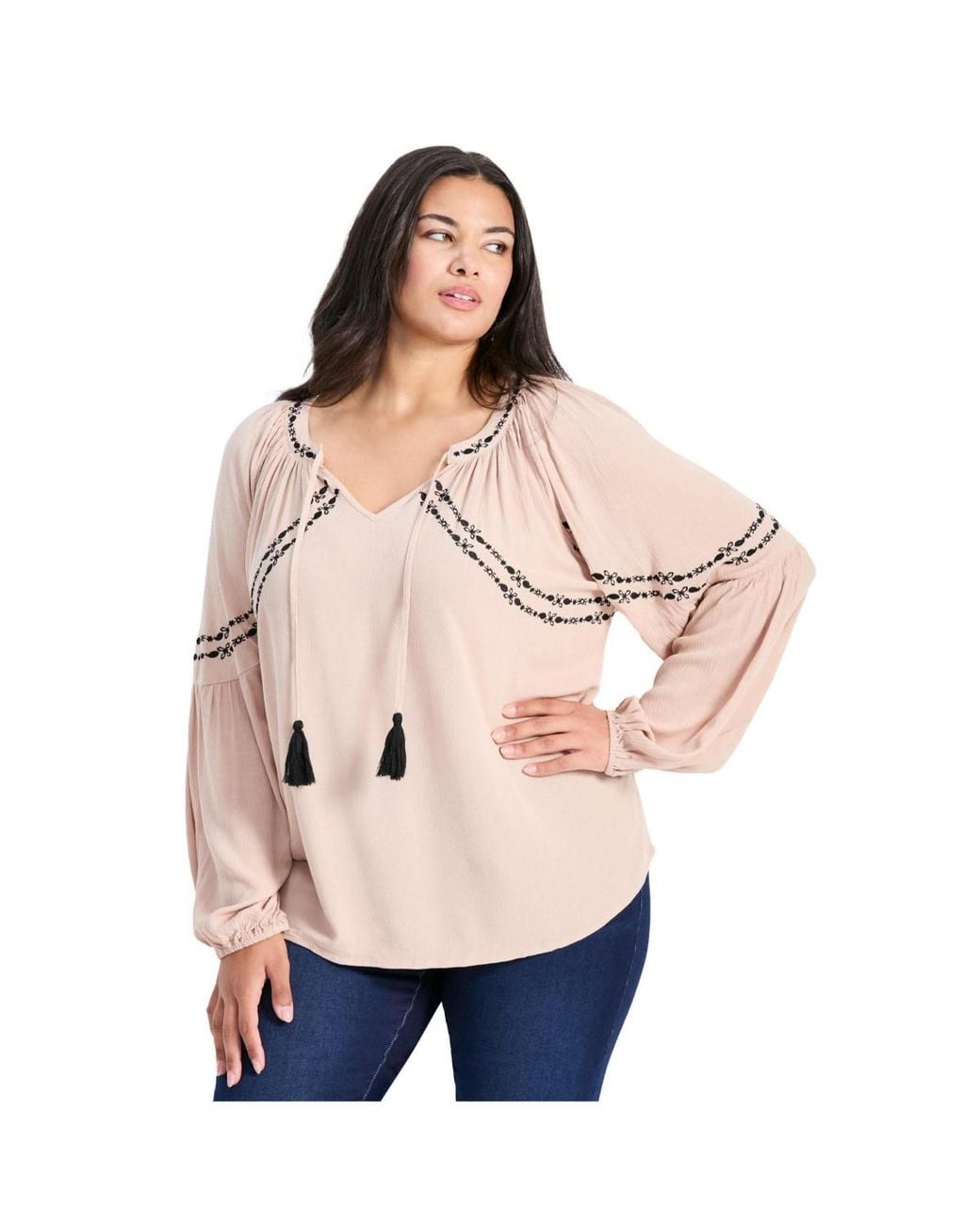 Avenue Natural Plus Size Isabelle Embroidered Top