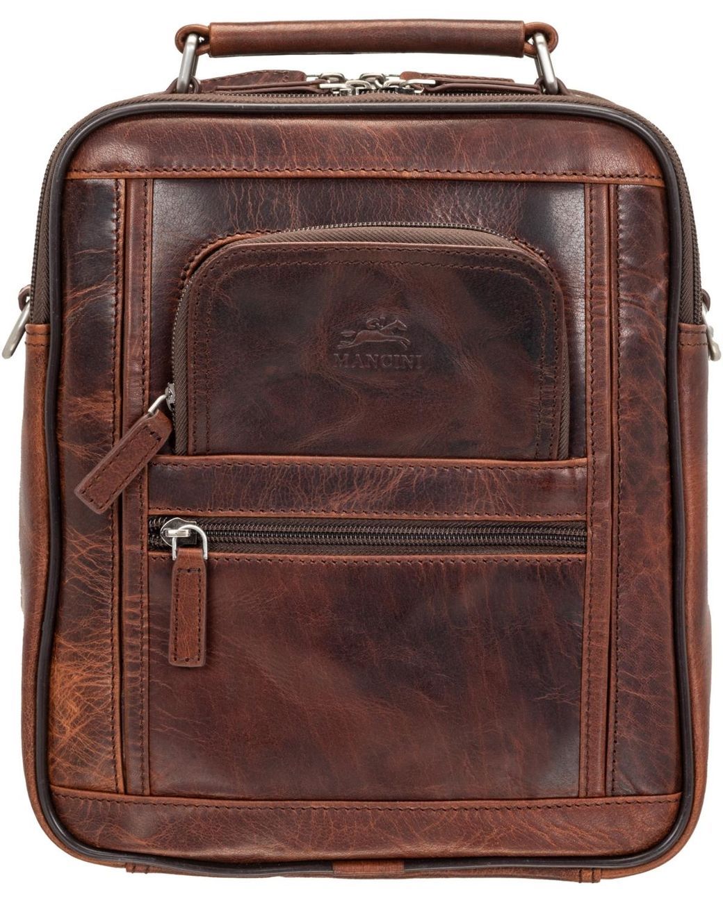 Mancini Brown Buffalo Double Compartment Bag for men
