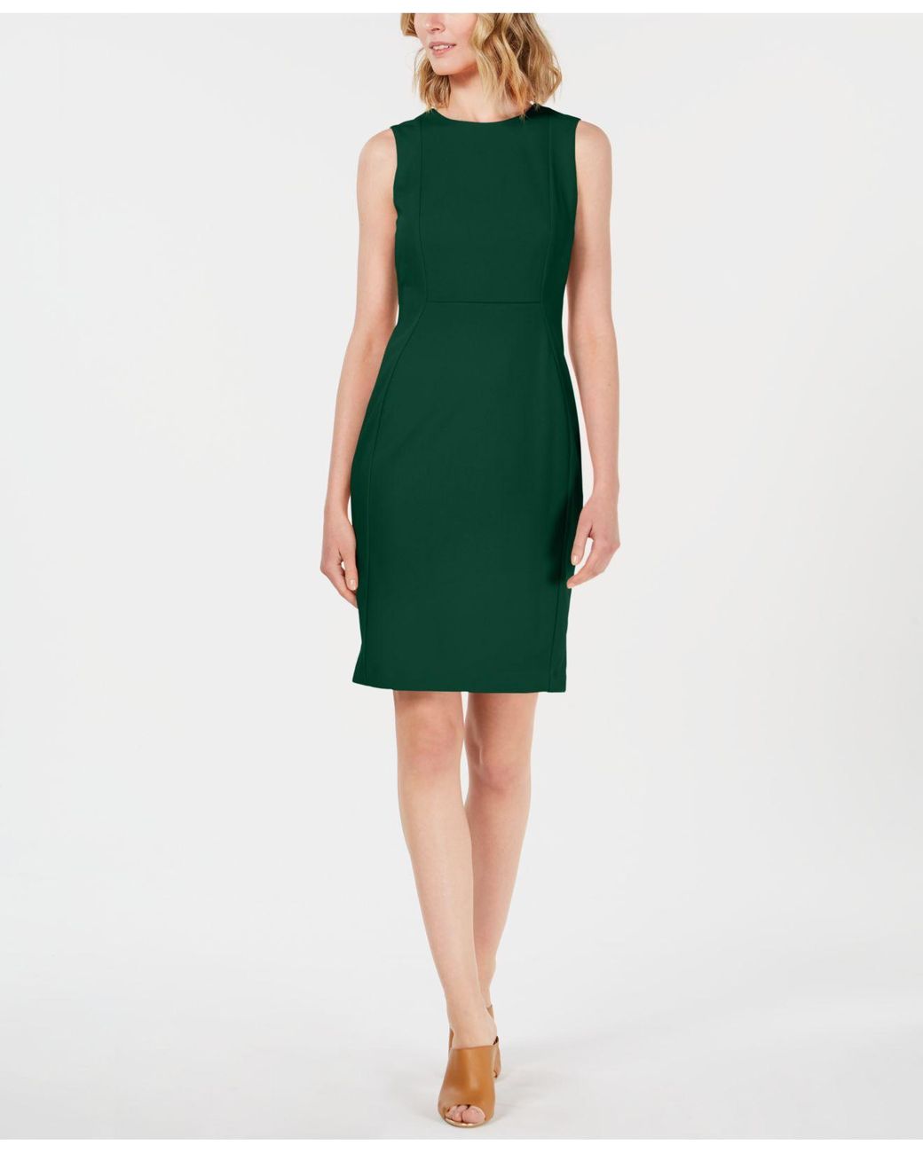 Calvin Klein Scuba Crepe Sheath Dress in Green | Lyst
