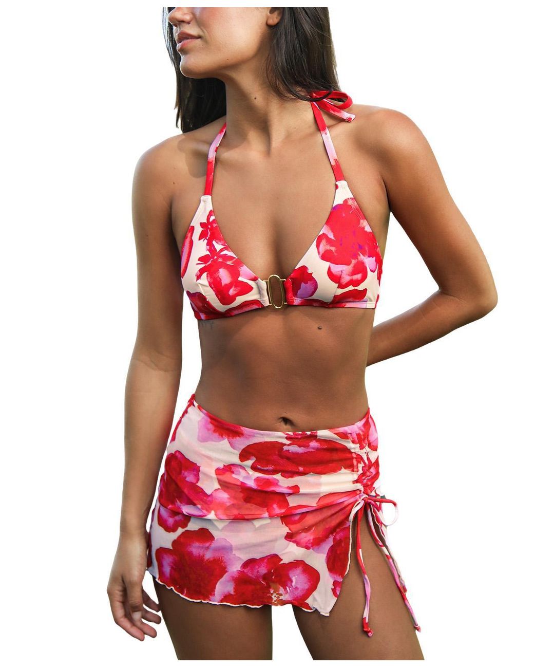 CUPSHE Red Floral Halter Bikini Set