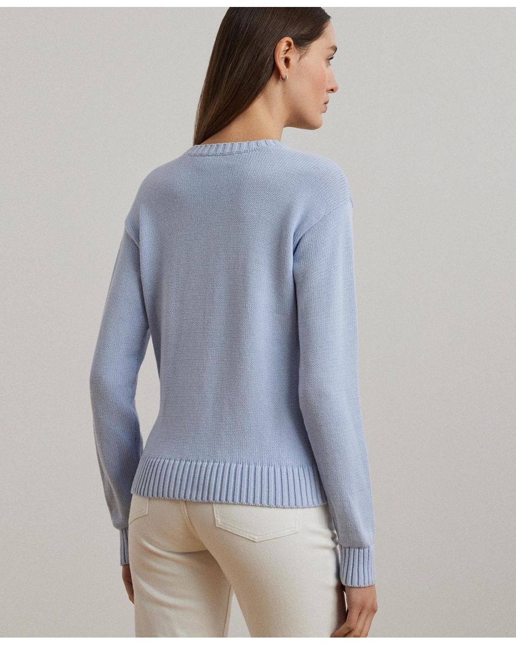 Ralph Lauren Floral-logo Combed Cotton Sweater in Blue | Lyst