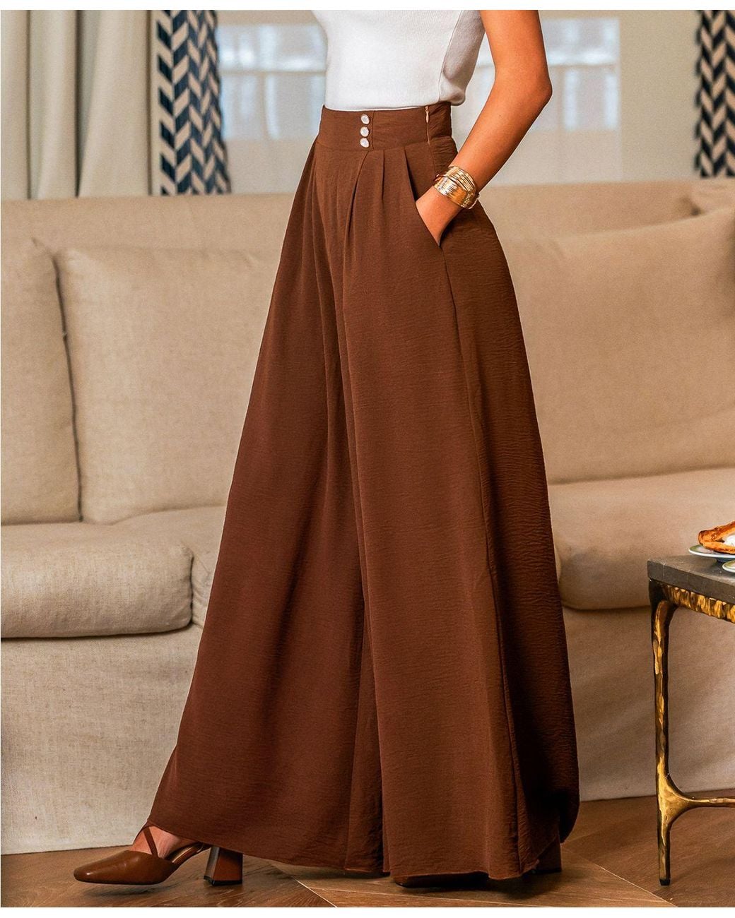 CUPSHE Brown Elevated Ease Pants