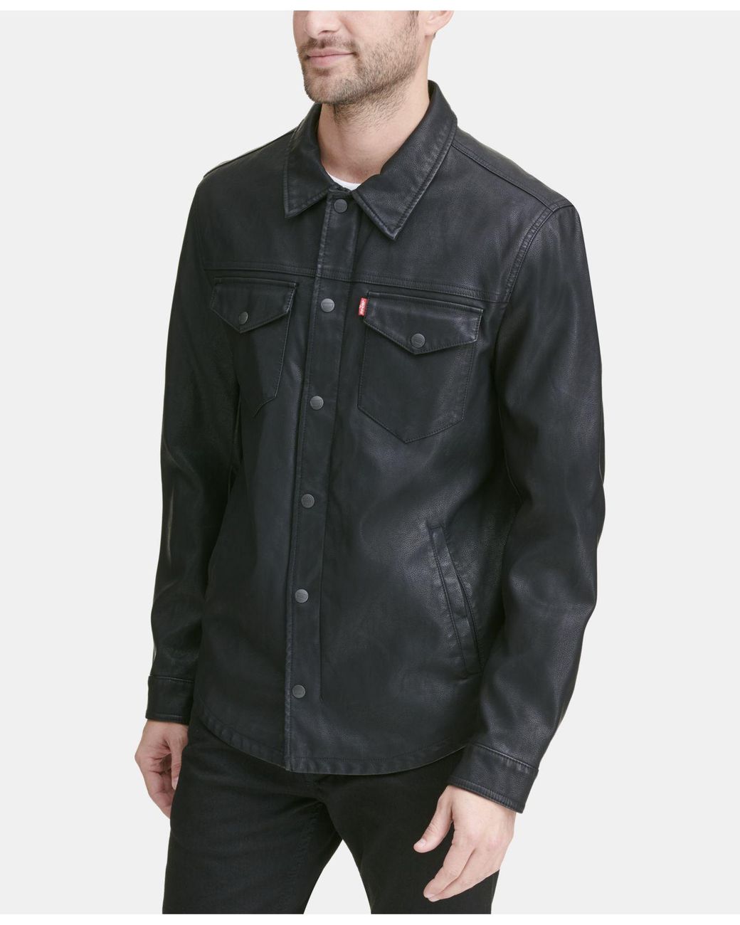 Levi's Faux Leather Shirt Jacket in Black for Men | Lyst