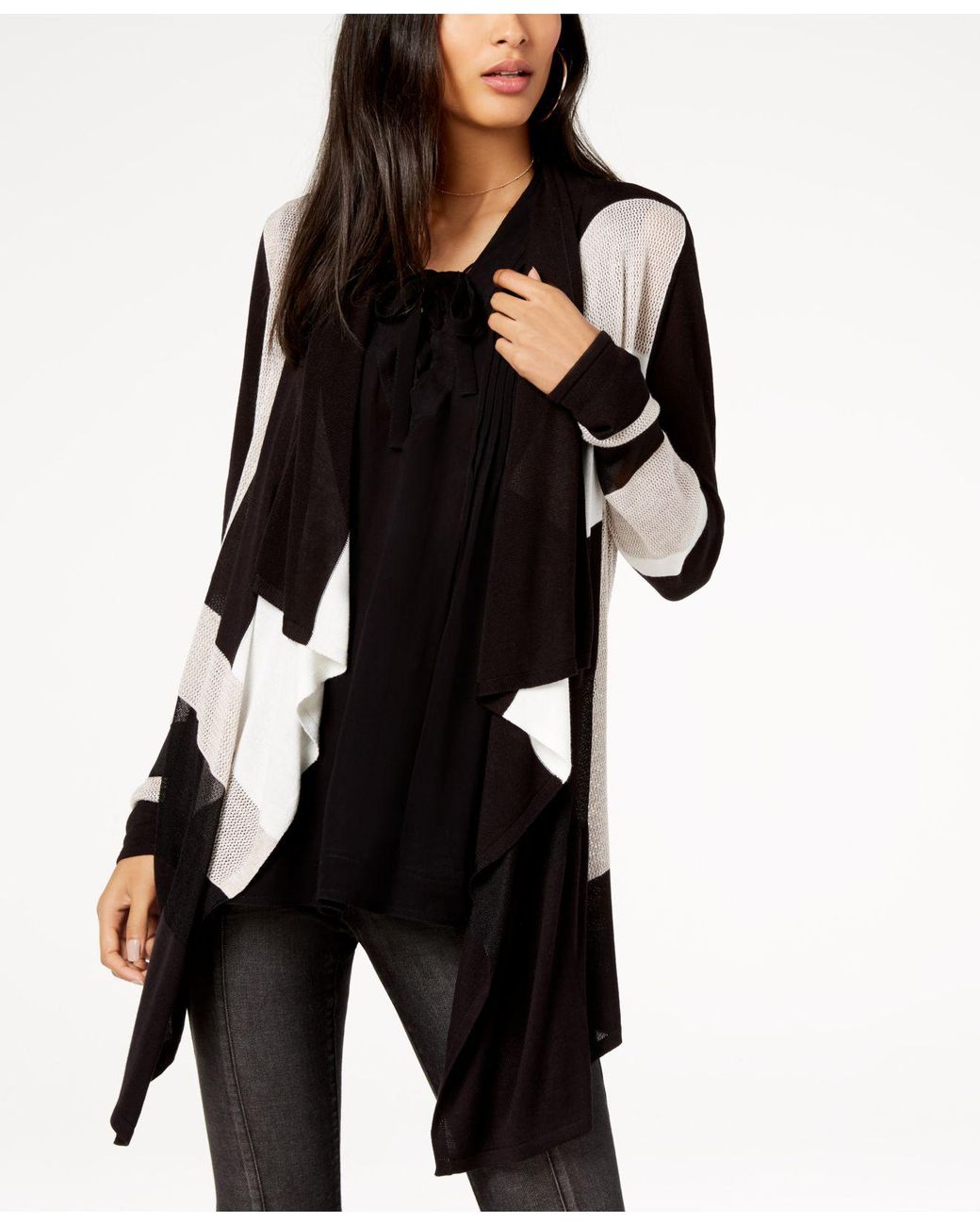 INC International Concepts Colorblocked Waterfall Cardigan in Black | Lyst