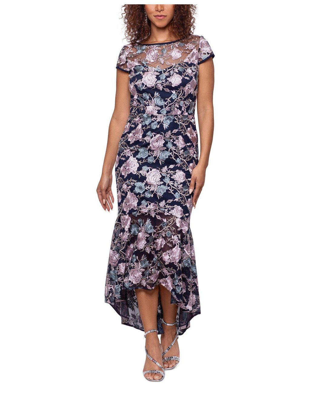 Xscape Embroidered Highlow Midi Dress in Blue Lyst