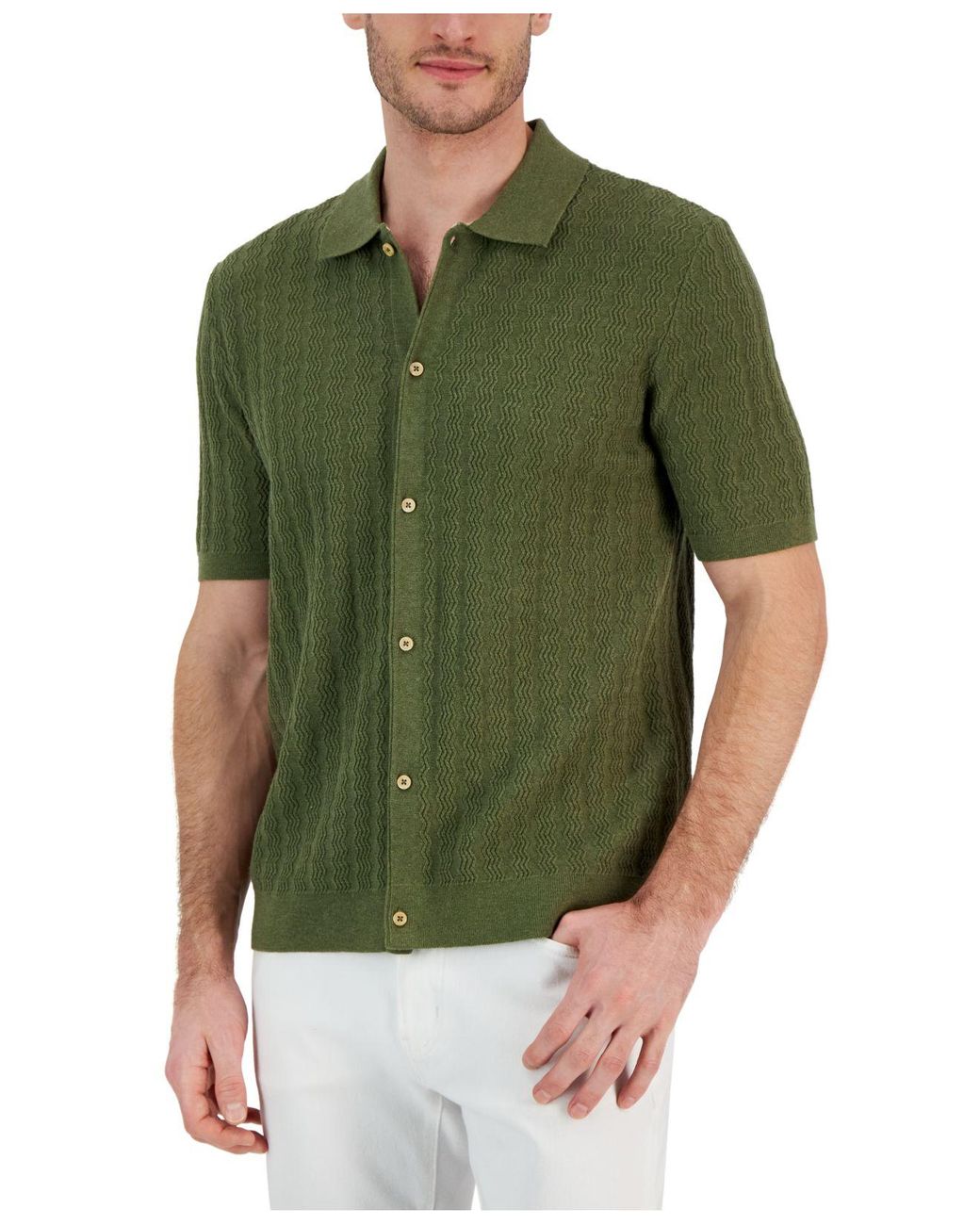 Alfani Button-up Textured Short-sleeve Polo Shirt, Created For Macy's ...