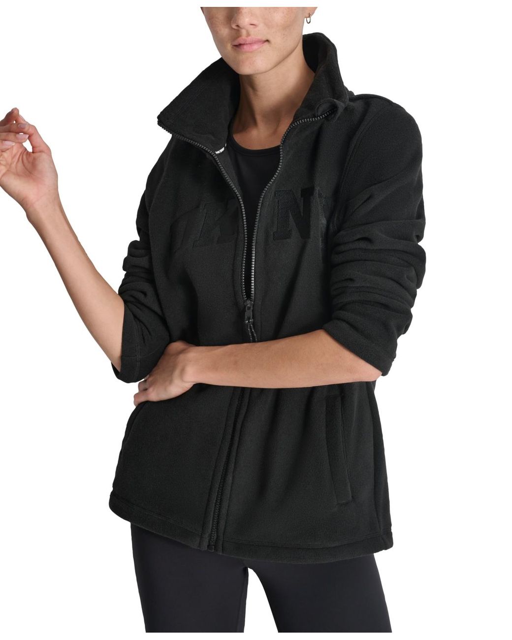 【90s】DKNY Tech zip up coat  Tech wear DKNY Women's Full Zip Tech Hoodie Jacket, Black, Small at