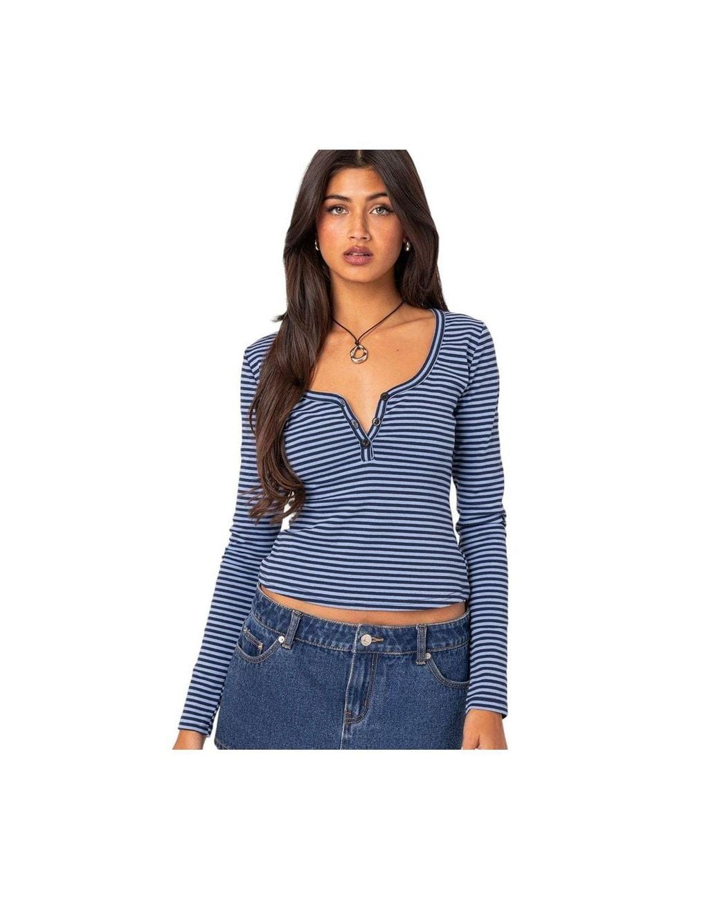 Edikted Blue Jocelyn Striped Top