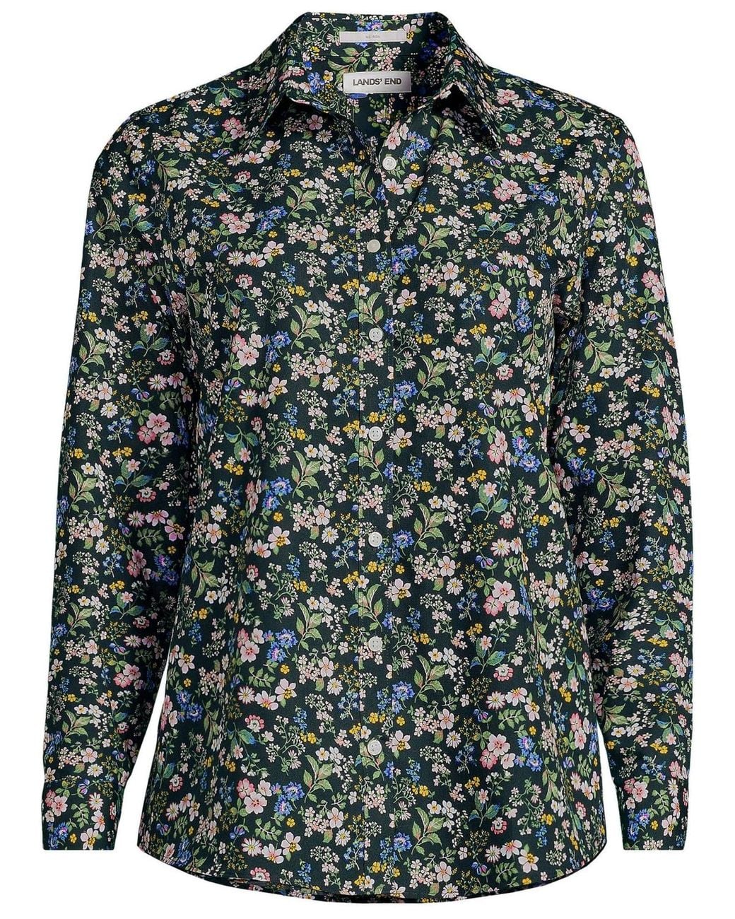 Lands' End No Iron Button Front Shirt in Green | Lyst