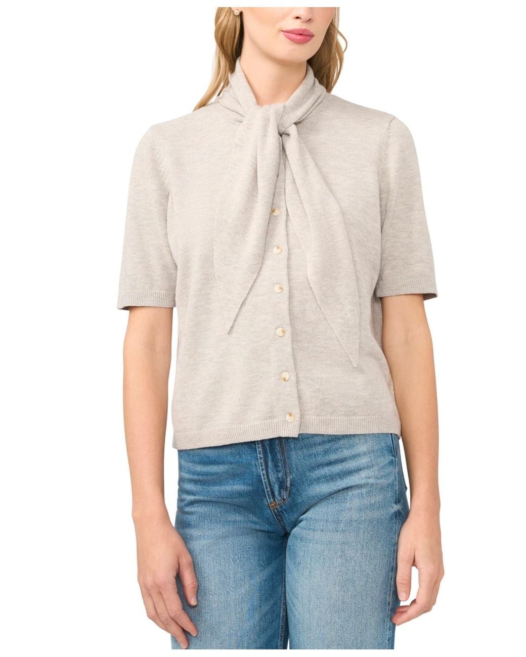 Cece Multicolor Tie Neck Front Button Cardigan