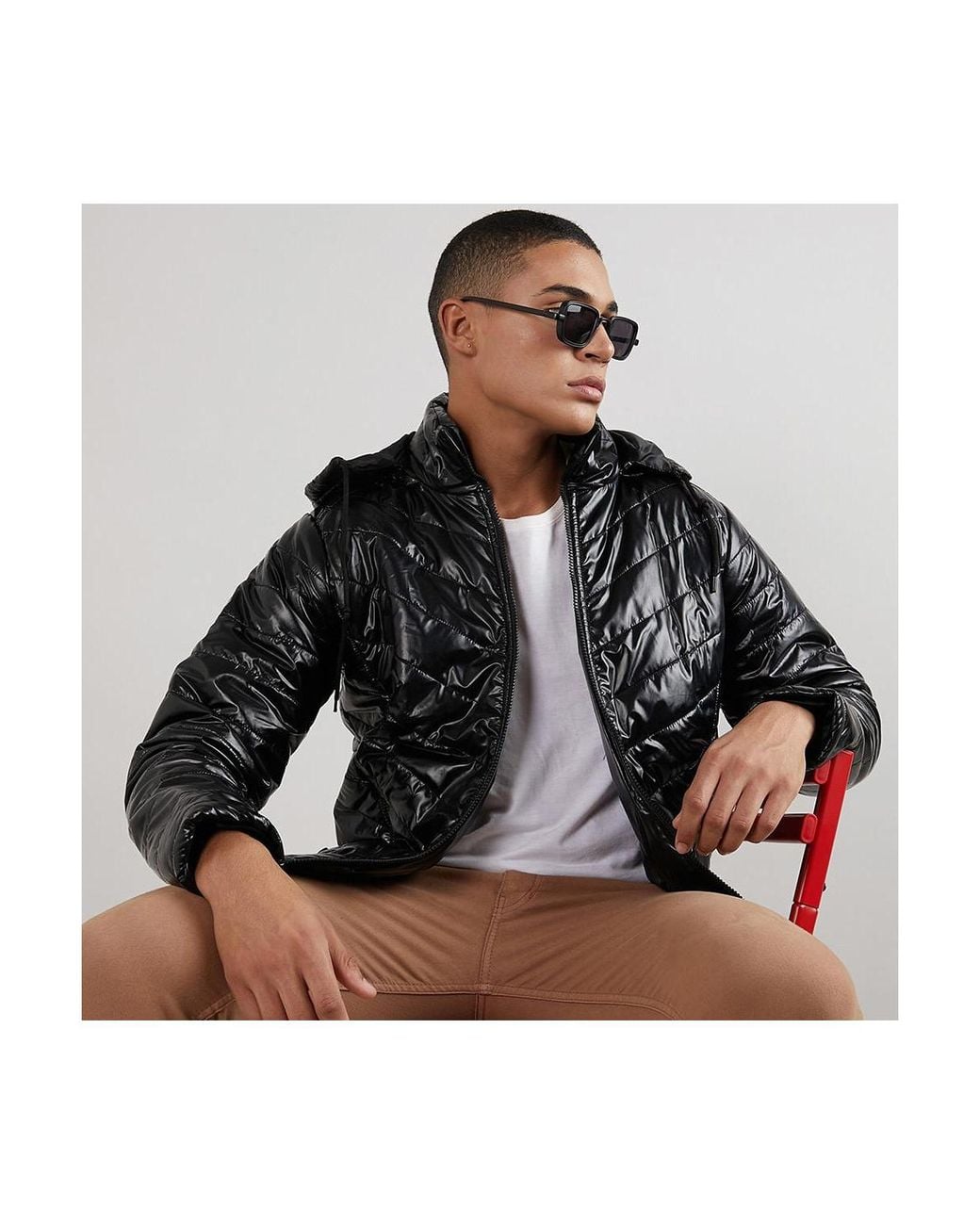 Cahoot Black Campus Sutra Zip-front Quilted Puffer Jacket for men