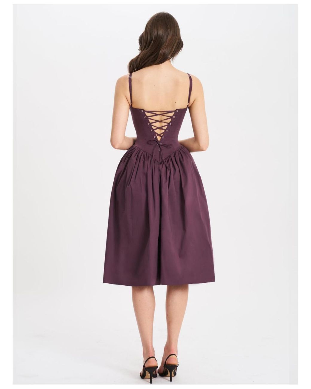 Miss Circle Oakleigh Blackberry Cotton Lace-up Back Midi Dress in Purple |  Lyst