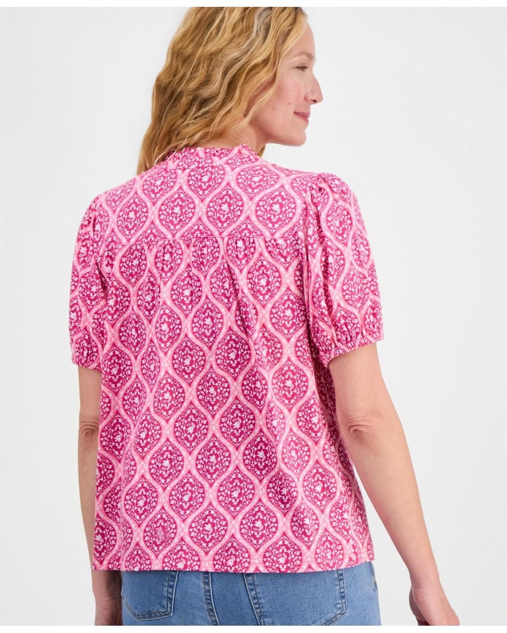 Style & Co. Pink Printed Split-neck Knit Top