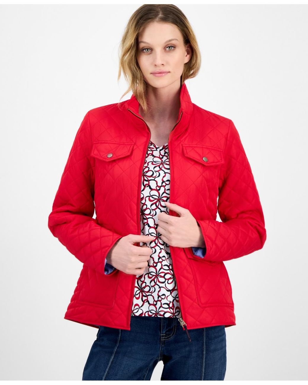 Nautica Red Solid Quilted Jacket