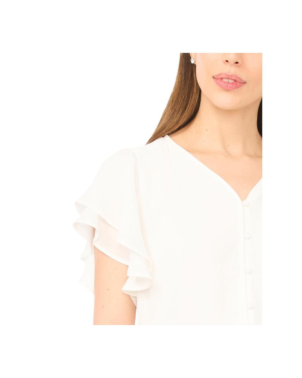 Cece Blue V-neck Double Flutter Sleeves Top