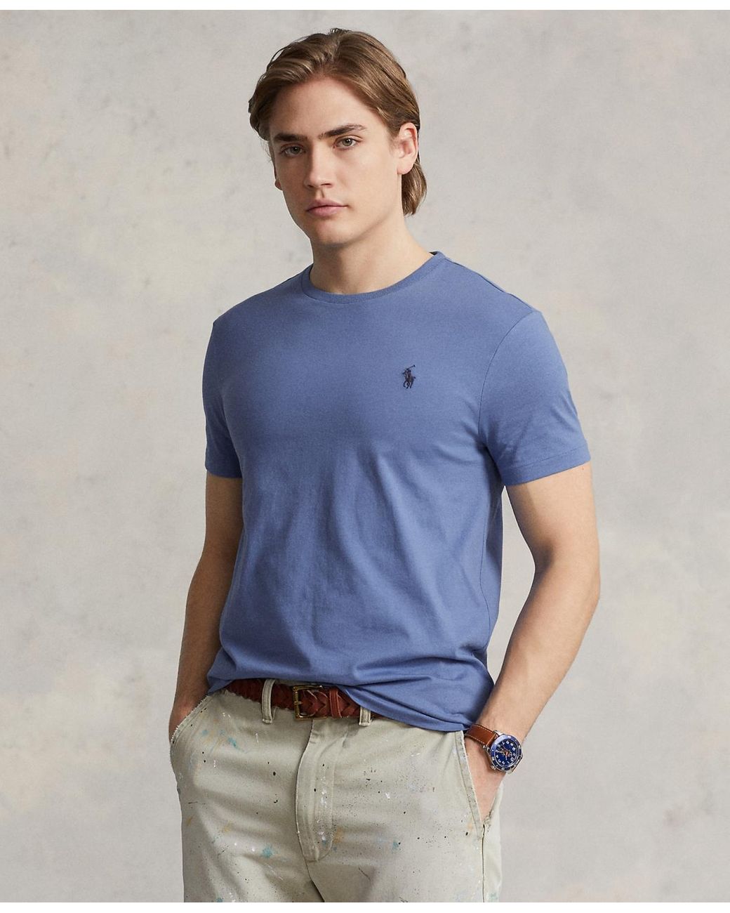Polo Ralph Lauren Classic-fit Jersey Crewneck T-shirt in Blue for Men | Lyst