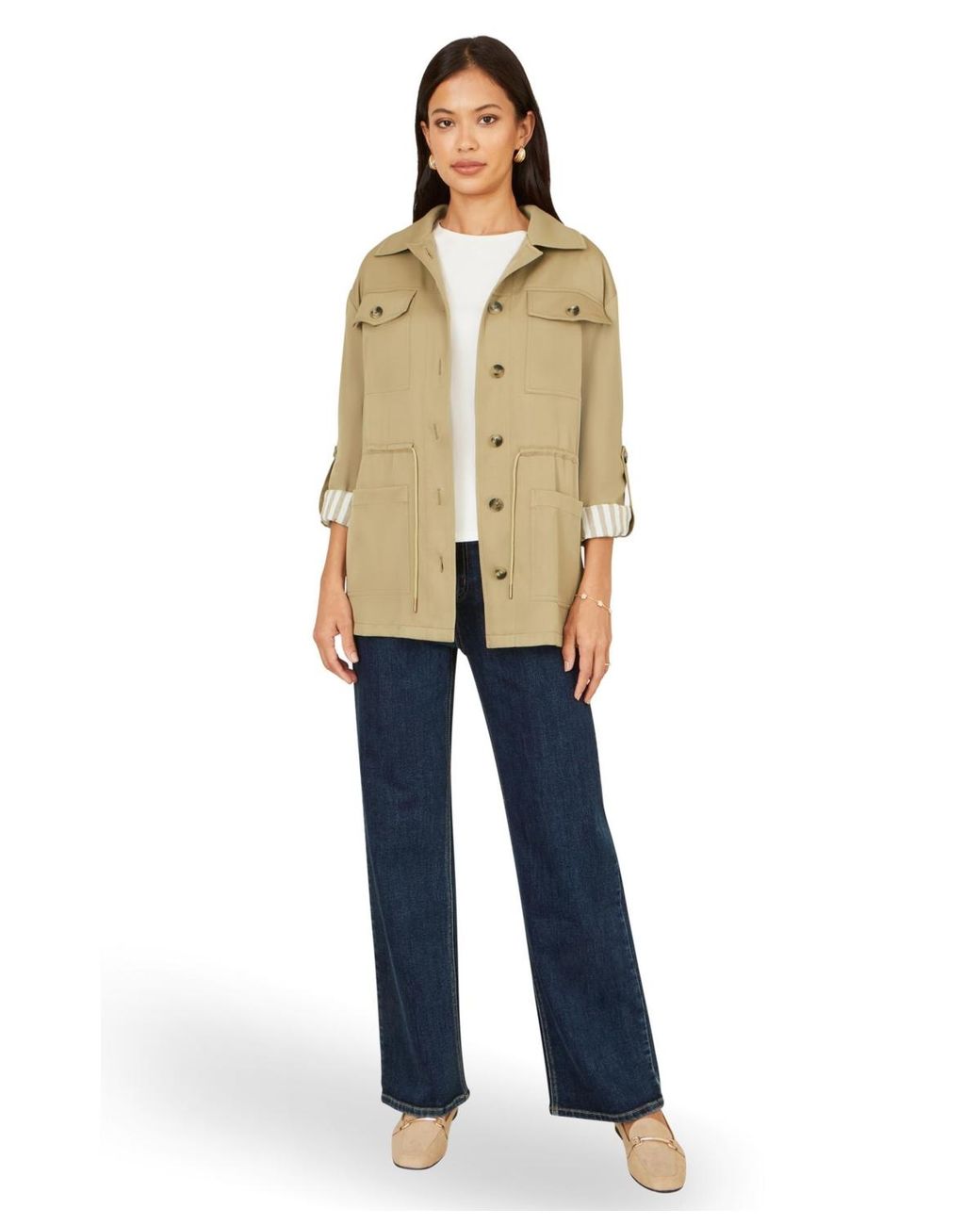 Yumi' Natural Drawstring Waist Utility Jacket