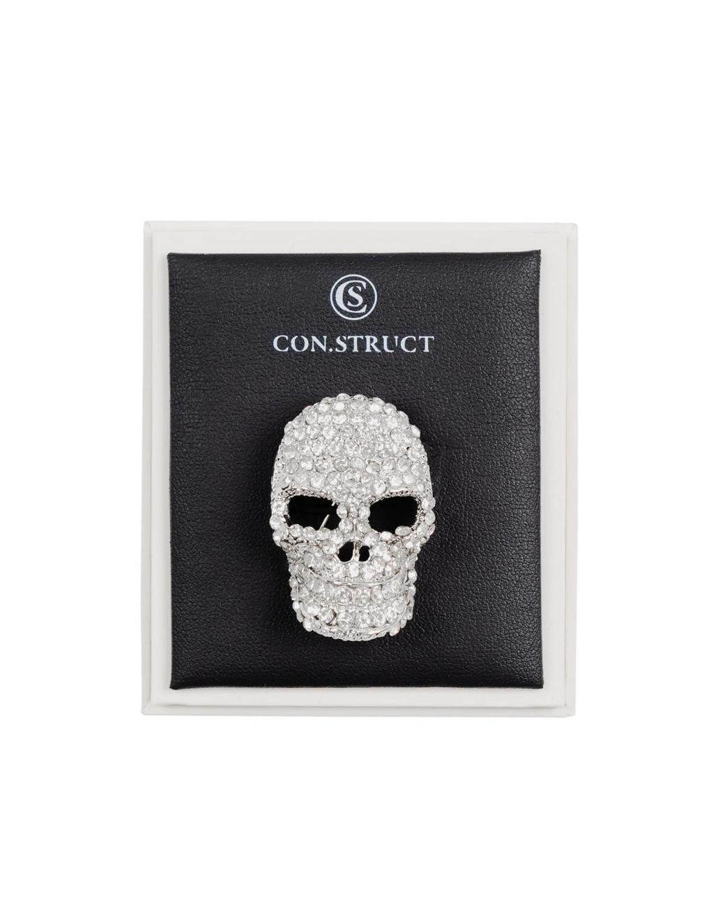 Con.struct White Tone Crystal Skull Lapel Pin for men