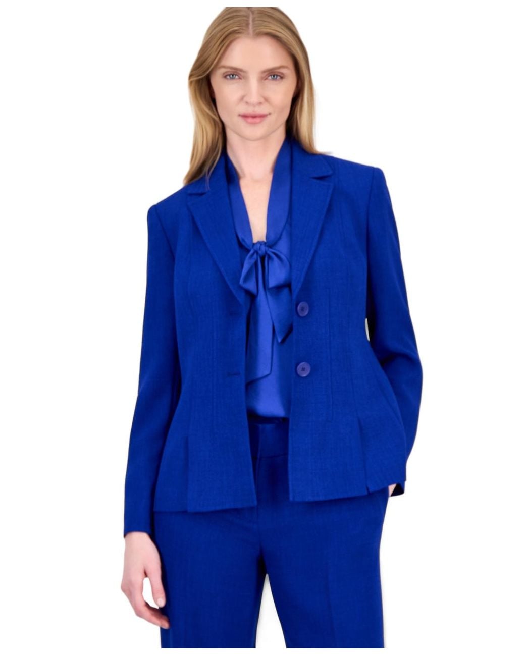 Kasper Pebble Crepe Notch-collar Long-sleeve Blazer in Blue | Lyst