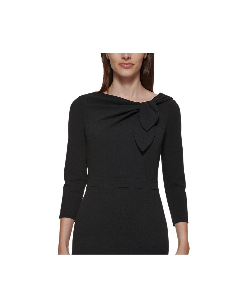 Calvin Klein Scuba-crepe Bow-neck Sheath Dress in Black | Lyst