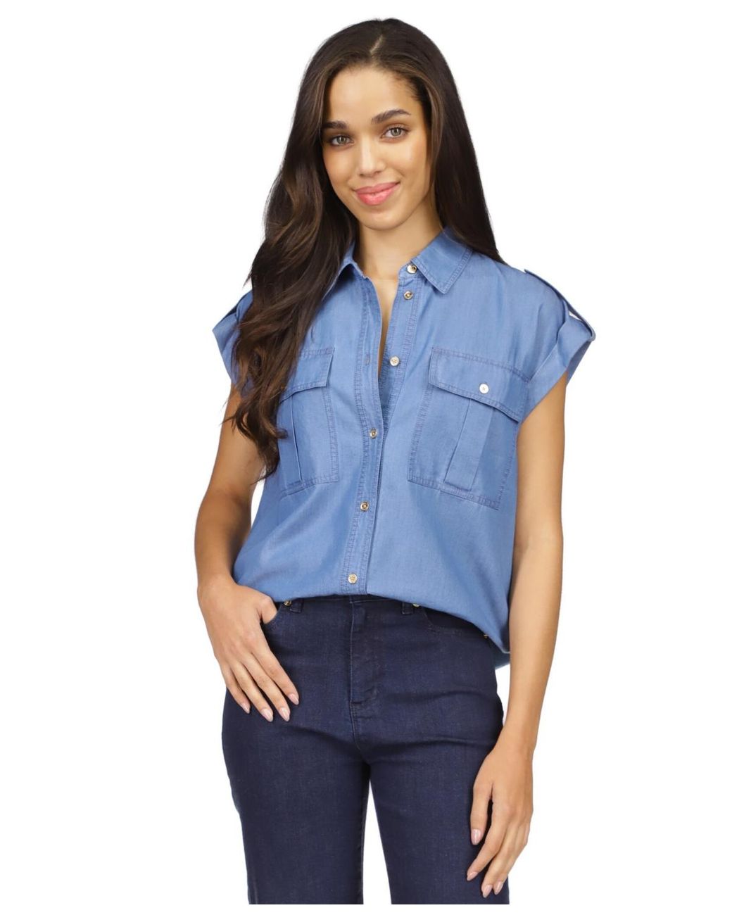 Michael Kors Michael Chambray Utility Shirt in Blue Lyst