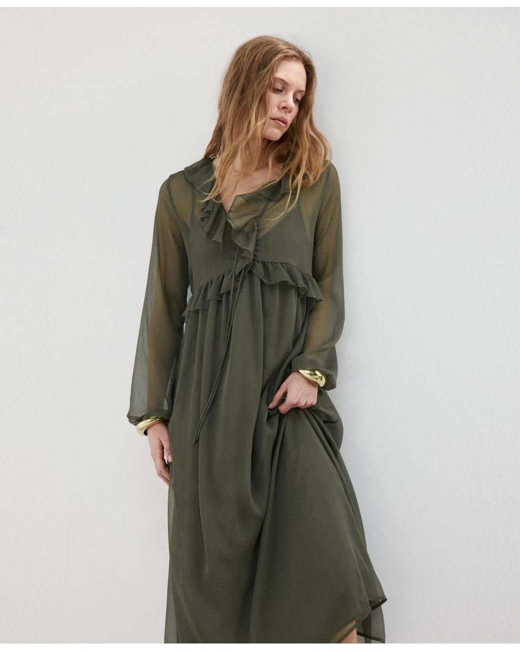 mango flowy dress Ruffles in Green BIS 05.12
