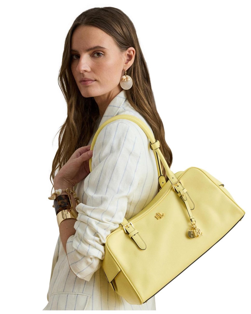 Ralph Lauren Leather Large Marcy Zip Satchel Bag in Yellow | Lyst