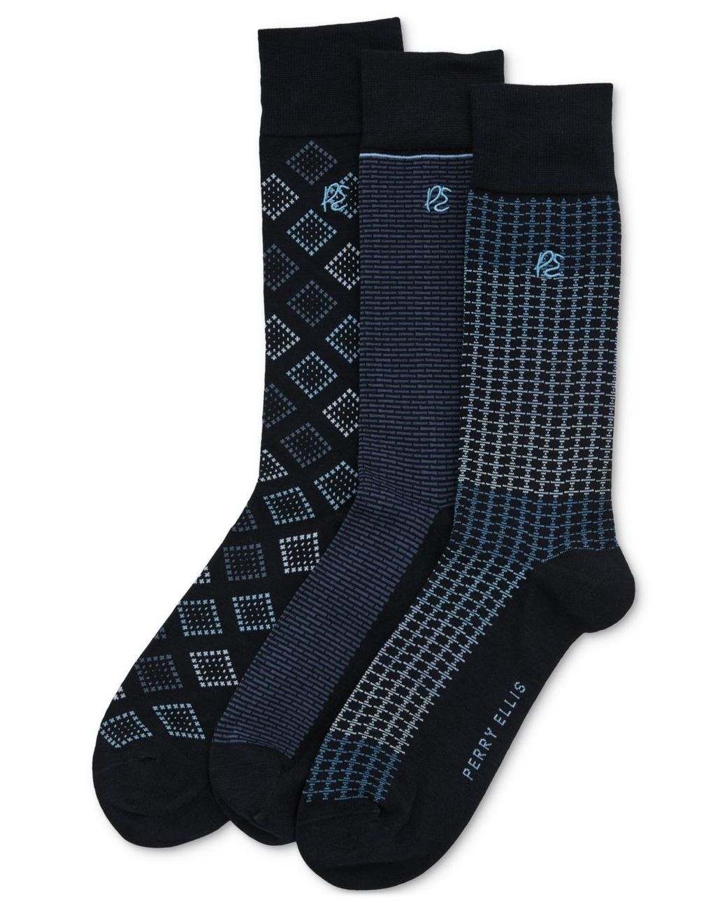 Perry Ellis Black 3pk. Crew Socks for men