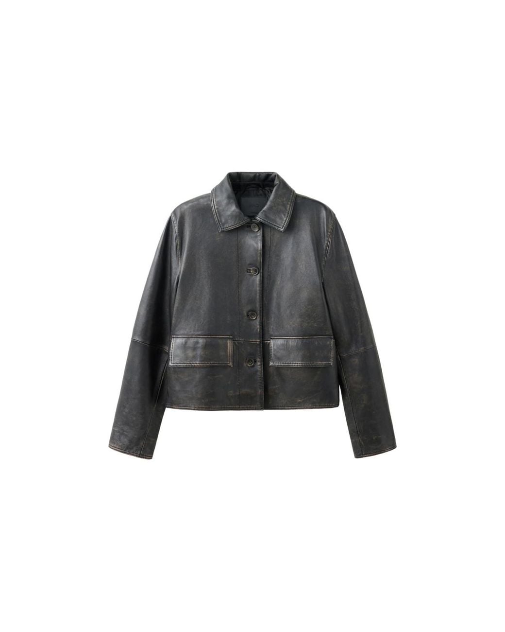 Mango Black Worn Effect Leather Jacket