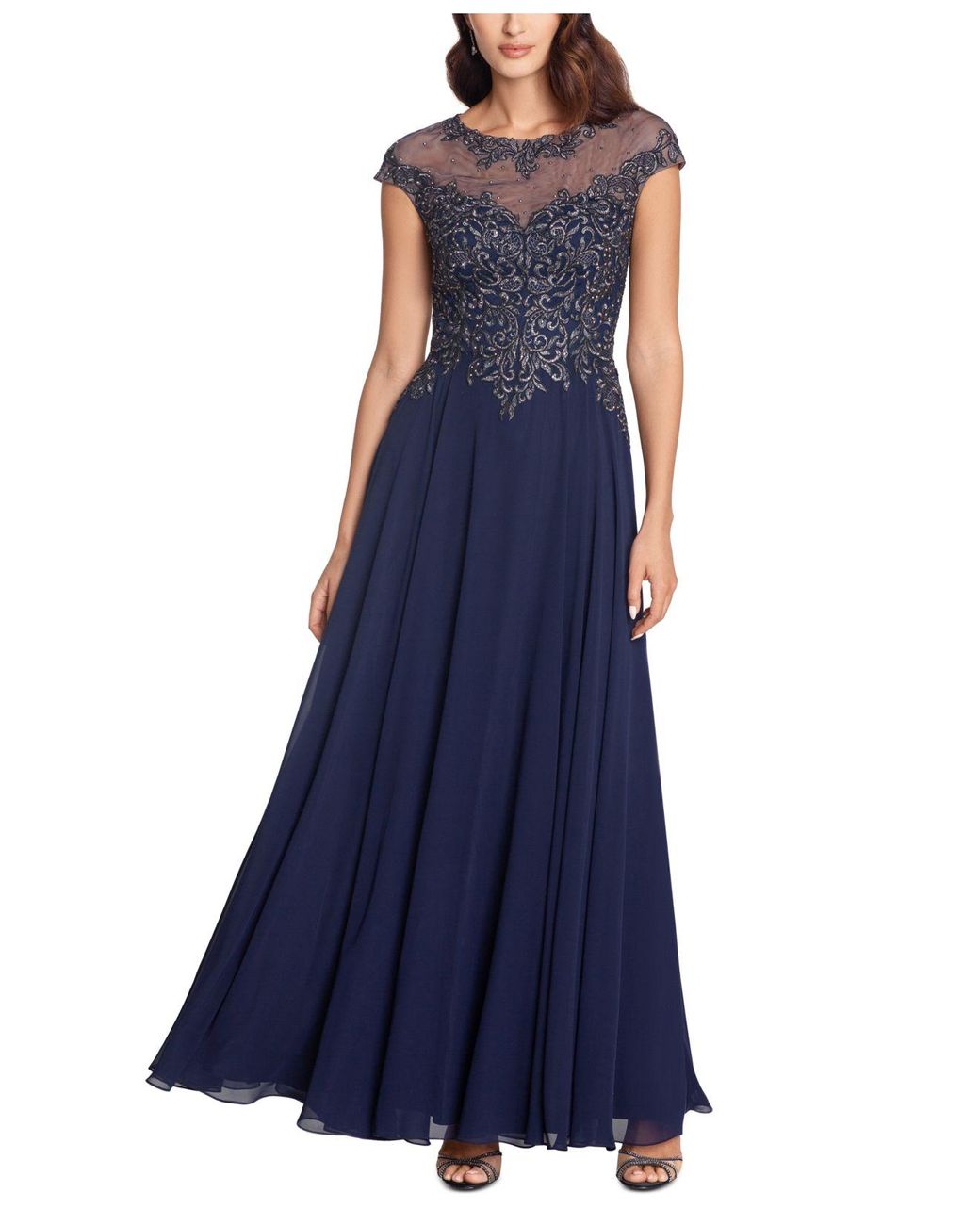 xscape embroidered sleeveless ballgown
