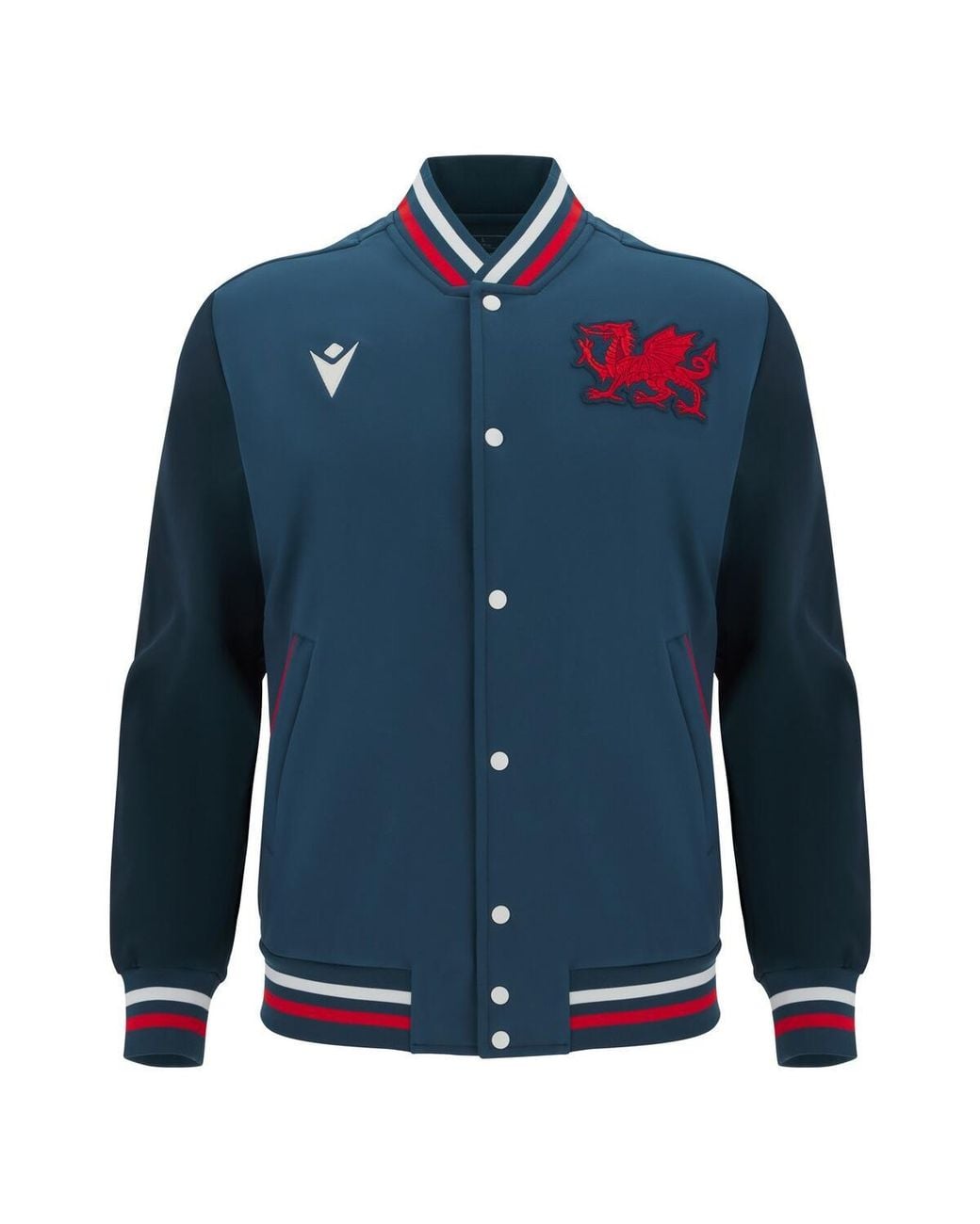 MACRON Blue Wrexham Anthem Full-snap Varsity Jacket for men