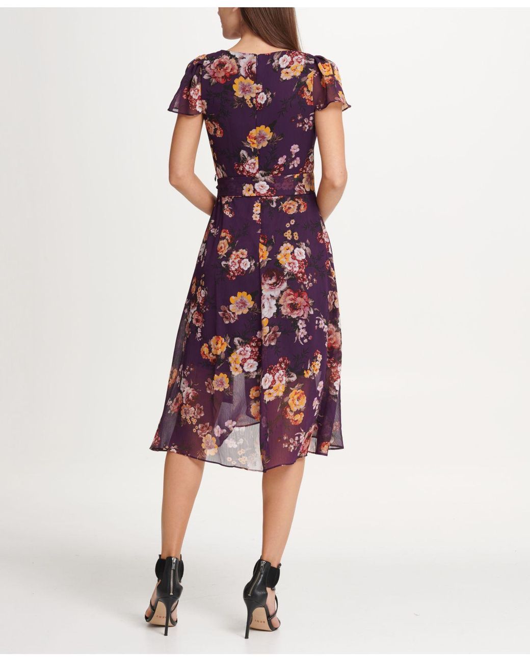 DKNY Flutter Sleeve Chiffon Midi Dress 