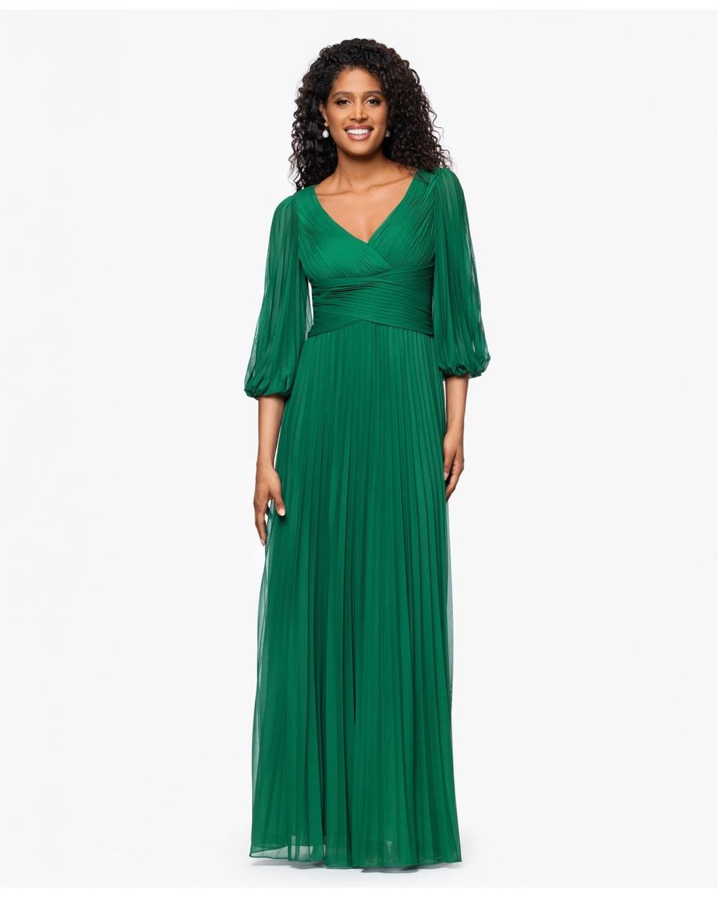 Betsy & Adam Pleated Balloon-sleeve Long Dress in Green | Lyst Betsy & Adam Pleated Balloon-sleeve Long Dress in Green | Lyst