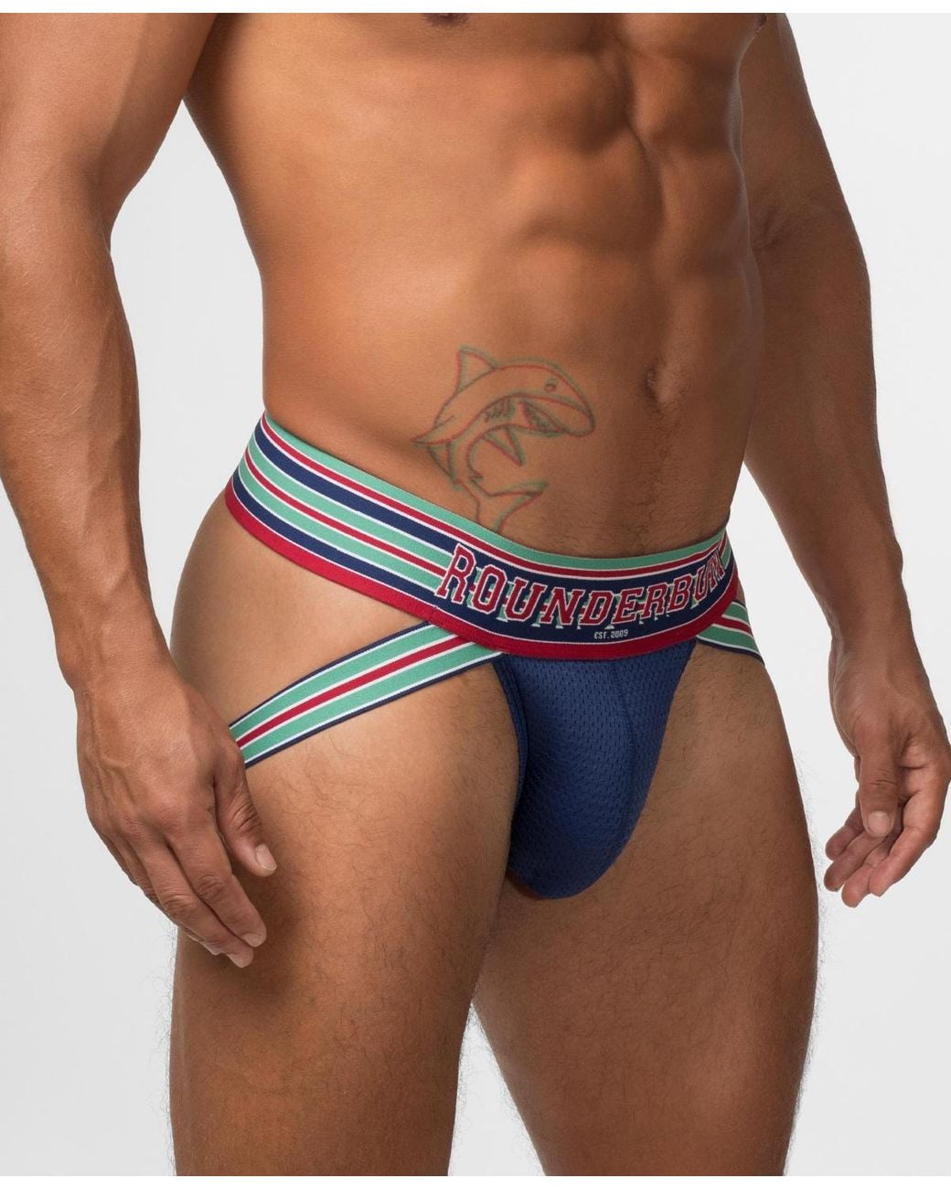 Rounderbum Blue Varsity Lift Jockstrap for men